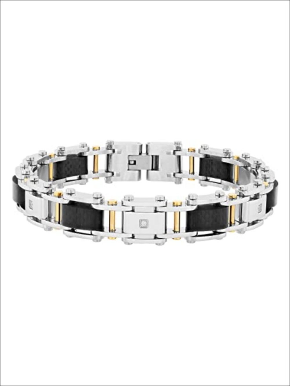 Men's Diamond Link Bracelet Stainless Steel Yellow Finish 8.75"